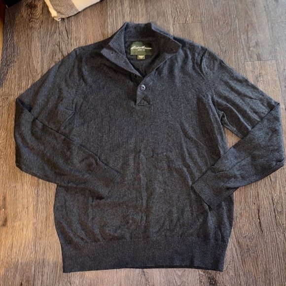 Eddie Bauer large tall cotton/cashmere blend gray sweater - Picture 2 of 9